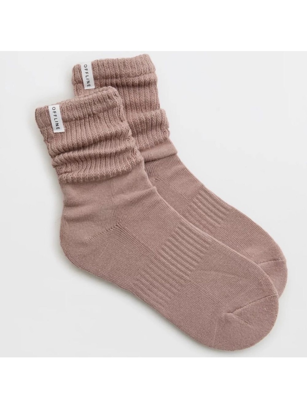 OFFLINE Pebble Brown Short Scrunch Tab Logo Cotton Socks